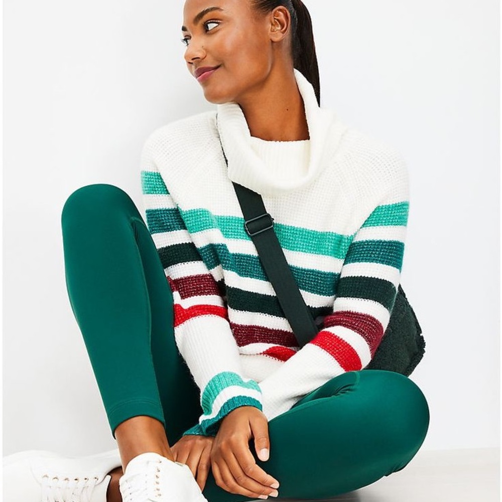 Lou & Grey Cream And Green Cowl Turtleneck Sweater - image 5